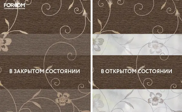 Рулонные шторы день-ночь на проём Элегант Коричневый